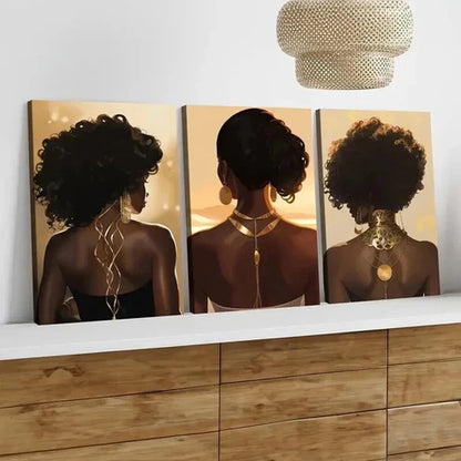 3pcs Modern Art Black Woman Portrait Boho Chic Wall Art Set Canvas Unframed - High Quality Print 100% Australian Made Wall Canvas
