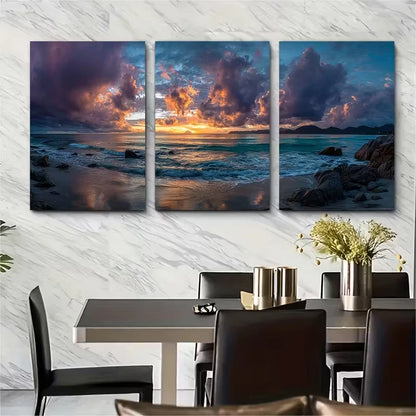3pcs Sun and Sea Landscapes Metal Print Ready to Hang Art