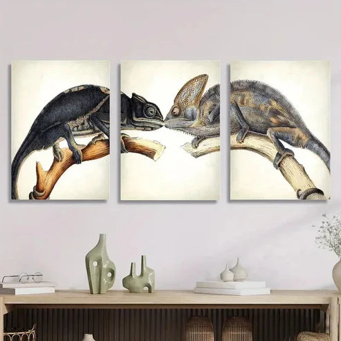 3pcs A Lizard And A Chameleon Wall Art Set Canvas Unframed - High Quality Print 100% Australian Made Wall Canvas