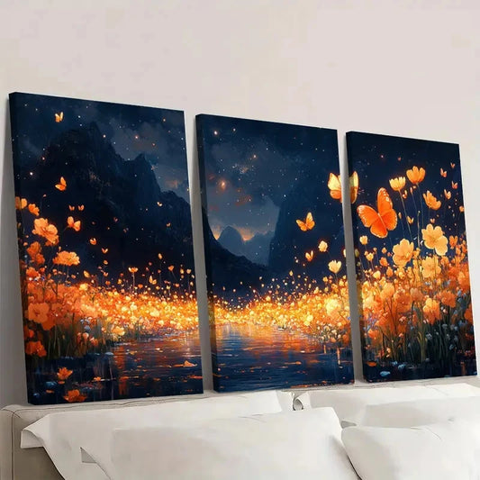 3pcs Butterfly Land HJ Wall Art Set Canvas Framed 60x90cm - High Quality Print 100% Australian Made Wall Canvas Ready to Hang