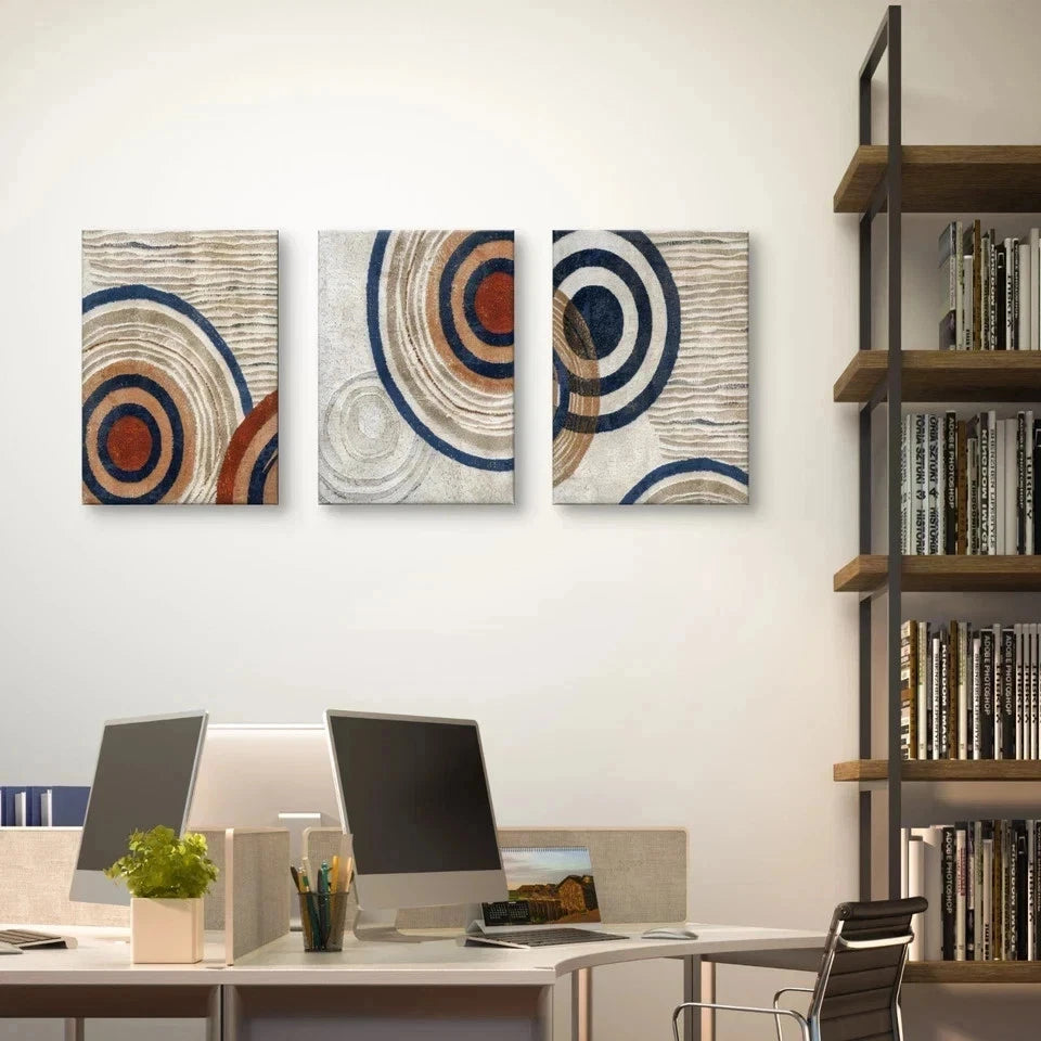 3pcs Modern Abstract Geometric Beige Circles Wall Art Set Canvas Framed 50x70cm - High Quality Print 100% Australian Made Wall Canvas Ready to Hang