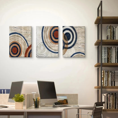 3pcs Modern Abstract Geometric Beige Circles Wall Art Set Canvas Framed 50x70cm - High Quality Print 100% Australian Made Wall Canvas Ready to Hang