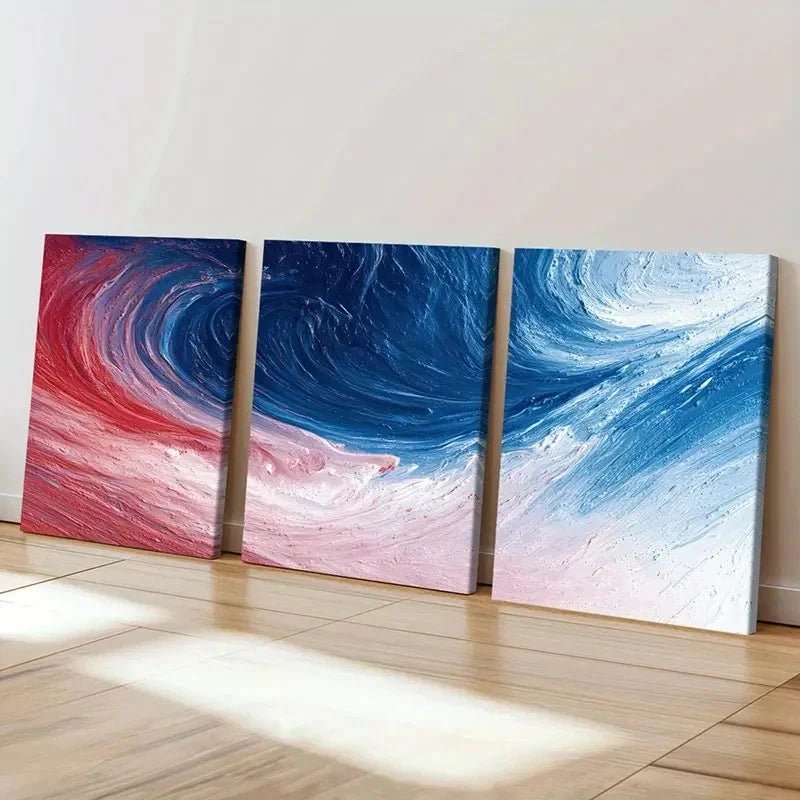 3pcs Red Blue White Abstract Swirl Art   Wall Art Set Canvas Framed 40x60cm - High Quality Print 100% Australian Made Wall Canvas Ready to Hang