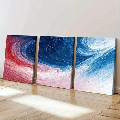 3pcs Red Blue White Abstract Swirl Art   Wall Art Set Canvas Framed 40x60cm - High Quality Print 100% Australian Made Wall Canvas Ready to Hang