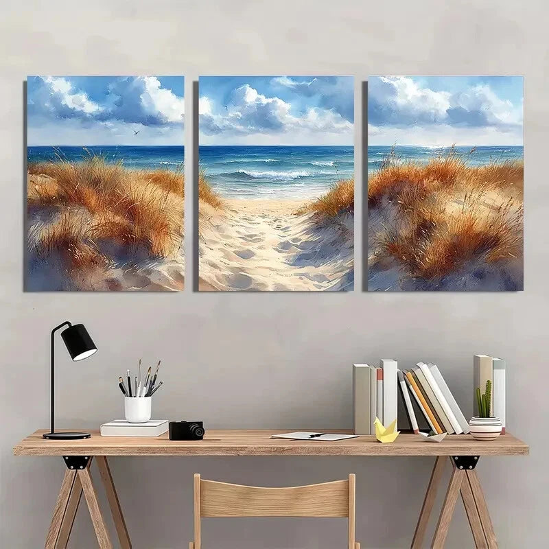 3pcs Sand Dunes Painting Great Lakes Watercolor Metal Print Ready to Hang Art - Bella Home Decor