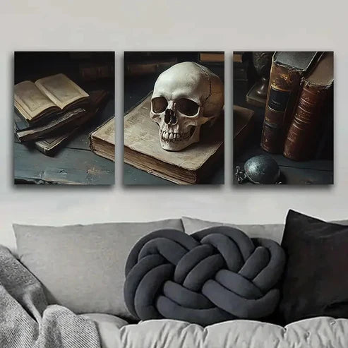 3pcs Skeletons and Books Dark Colorful Perfect Wall Art Set Canvas Unframed - High Quality Print 100% Australian Made Wall Canvas