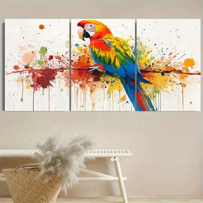 3pcs Parrot Canvas, Colorful Splatter Style Wall Art Set Canvas Framed 60x90cm - High Quality Print 100% Australian Made Wall Canvas Ready to Hang