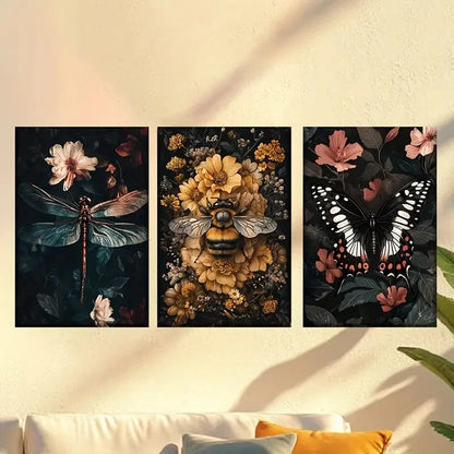 3pcs Dark Flowers and Plants Wall Art Set Canvas Framed 60x90cm - High Quality Print 100% Australian Made Wall Canvas Ready to Hang - Bella Home Decor