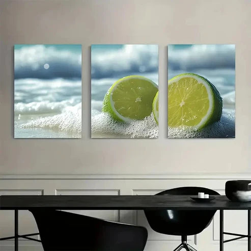 3pcs Beach Scene with Lime Slices Wall Art Set Canvas Unframed - High Quality Print 100% Australian Made Wall Canvas - Bella Home Decor