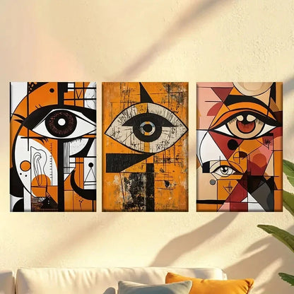 3pcs Seeing Eye Abstract Orange & Black Wall Art Set Canvas Framed 60x90cm - High Quality Print 100% Australian Made Wall Canvas Ready to Hang