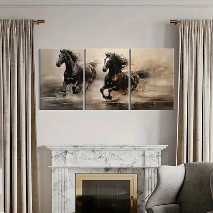 3pcs Running Horse Animal Artistic Painting Metal Print Ready to Hang Art - Bella Home Decor