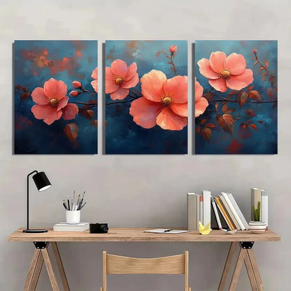 3pcs Elegant Pink Rose Flower Design Metal Print Ready to Hang Art - Bella Home Decor