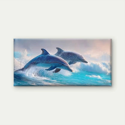 Dolphins in Ocean Waves Wall Art Canvas Office Home Room Framed 120x60cm