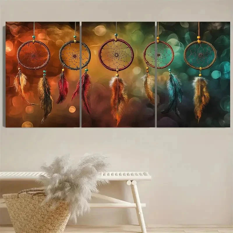3pcs Featuring Dreamcatchers Wall Art Set Canvas Framed 40x60cm - High Quality Print 100% Australian Made Wall Canvas Ready to Hang