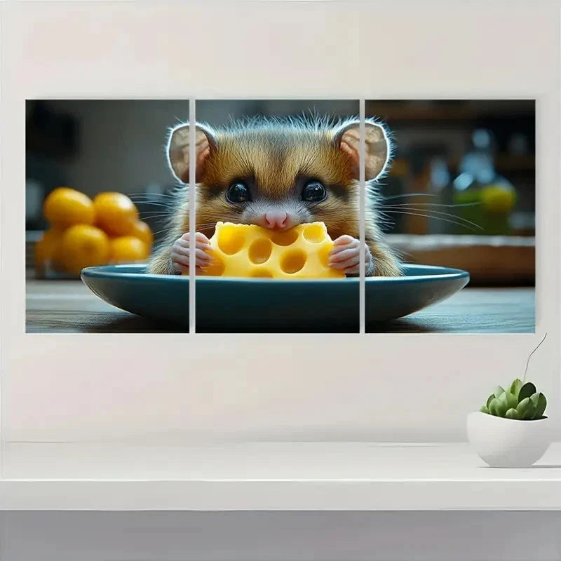 3pcs Angry Possum Hoarding Cheese Metal Print Ready to Hang Art - Bella Home Decor