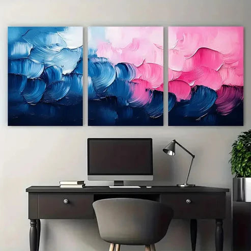 3pcs Abstract Blue Pink Brushstroke Design Wall Art Canvas Unframed – High Quality Print 100% Australian Made Wall Canvas - Bella Home Decor