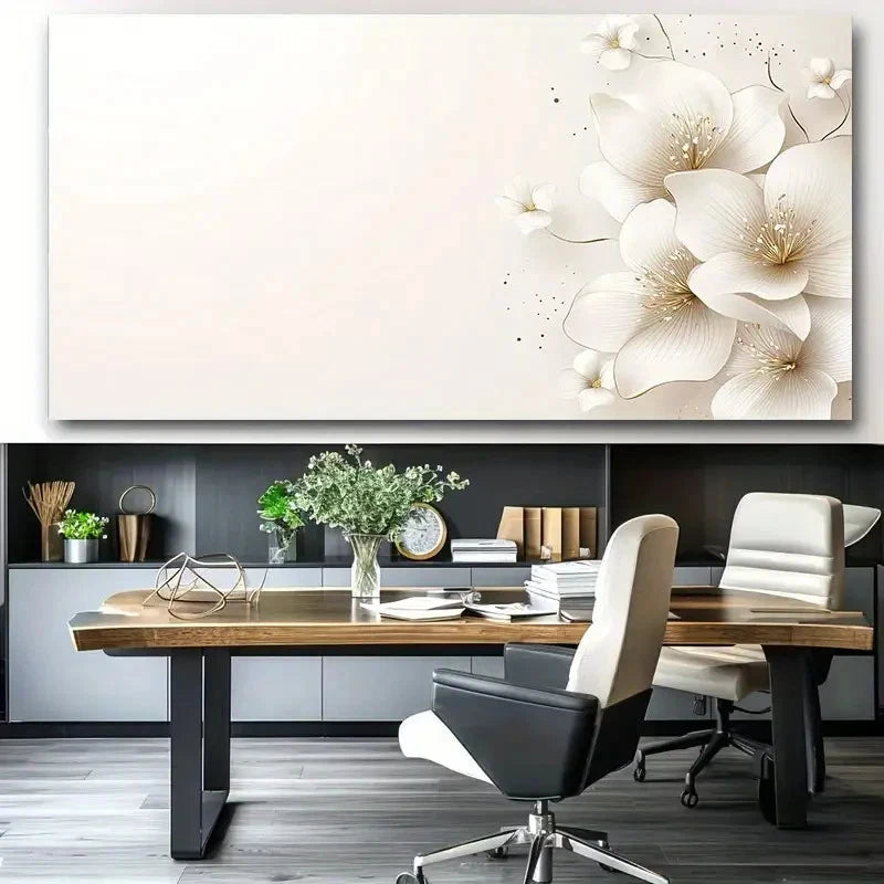 Soft White Flowers On Light Wall Art Canvas Office Home Room Framed 120x60cm