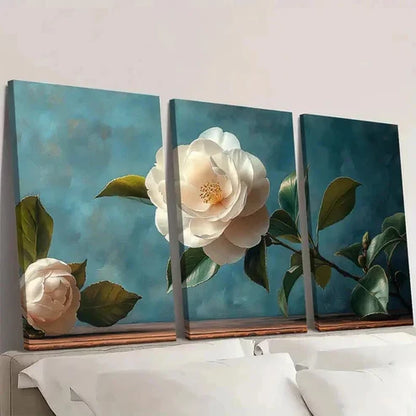 3pcs Vintage Camellia Oil Painting Wall Art Canvas Unframed - High Quality Print 100% Australian Made Wall Canvas - Bella Home Decor