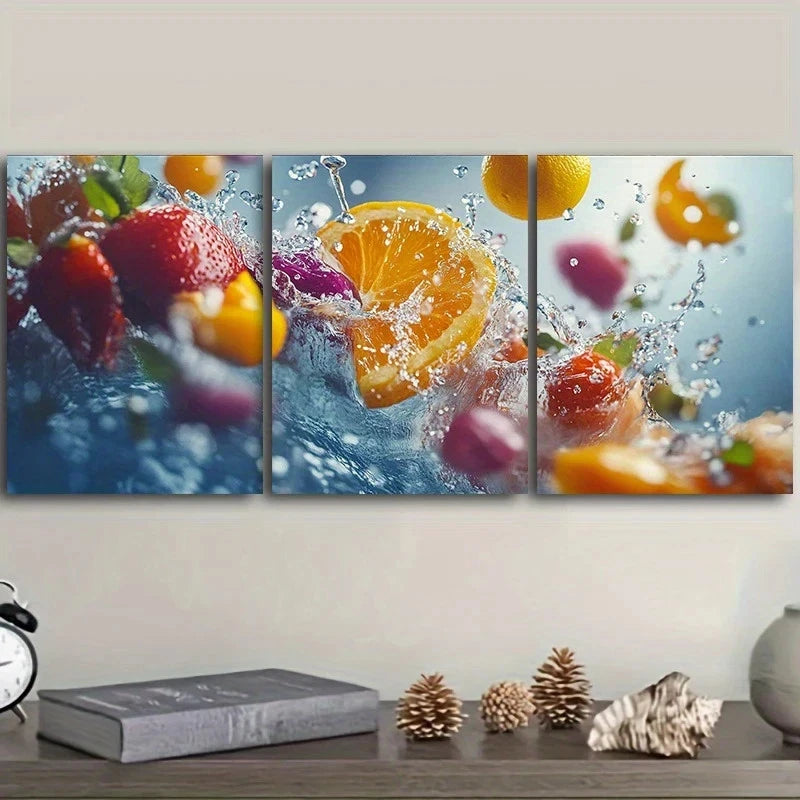 3pcs Colorful Fruits Painting Metal Print Ready to Hang Art - Bella Home Decor