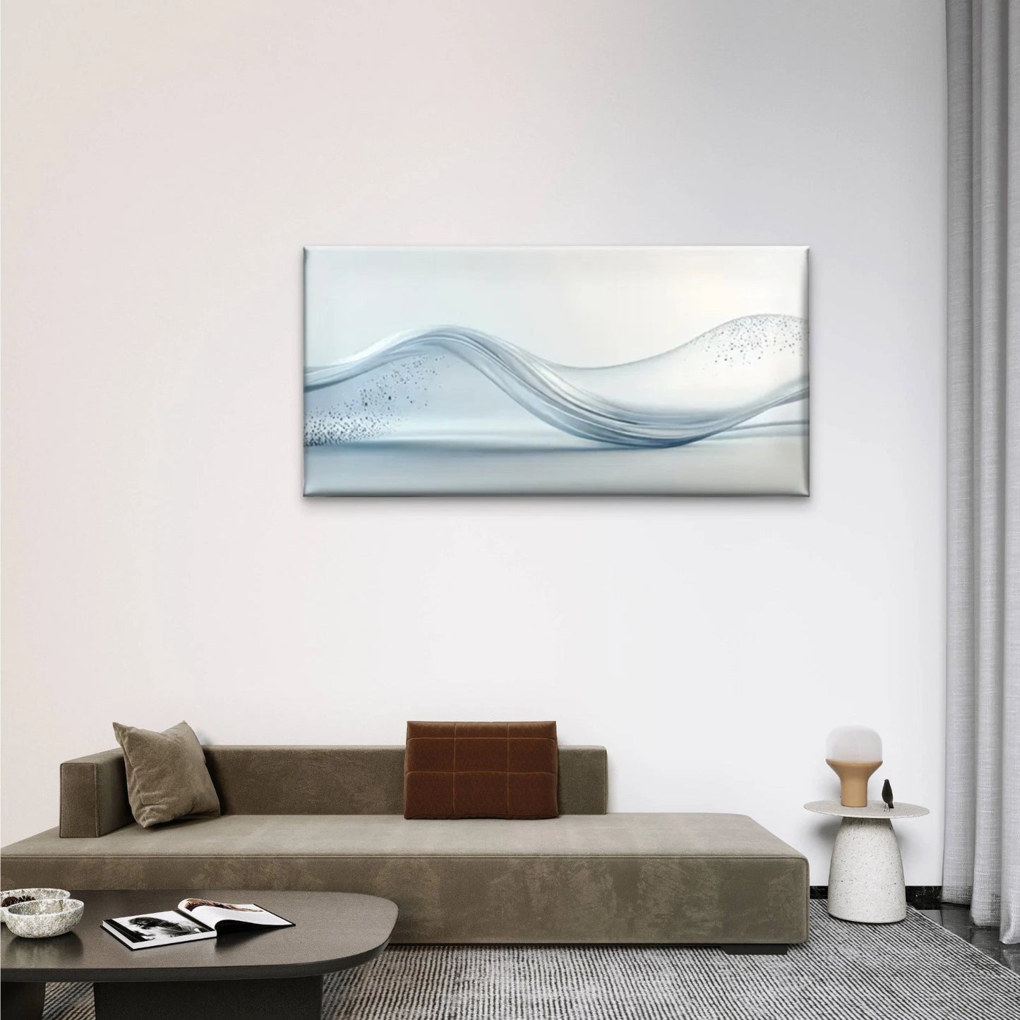 Wave Abstract White Wall Art Canvas Office Home Room Framed 120x60cm