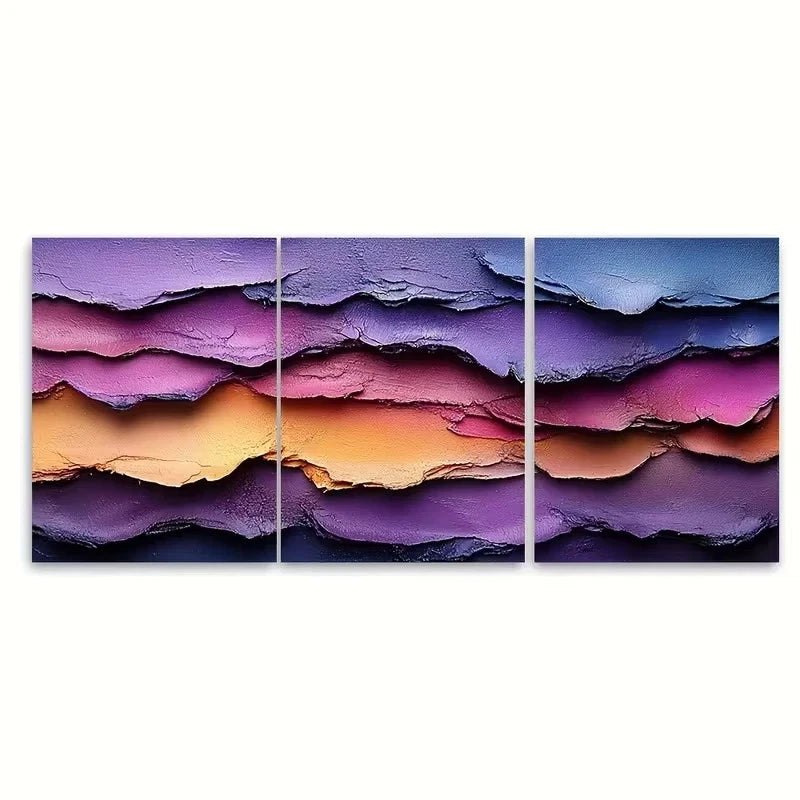 3pcs Purple Dried Paint Abstract Rainbow Edge Wall Art Set Canvas Framed 50x70cm - High Quality Print 100% Australian Made Wall Canvas Ready to Hang