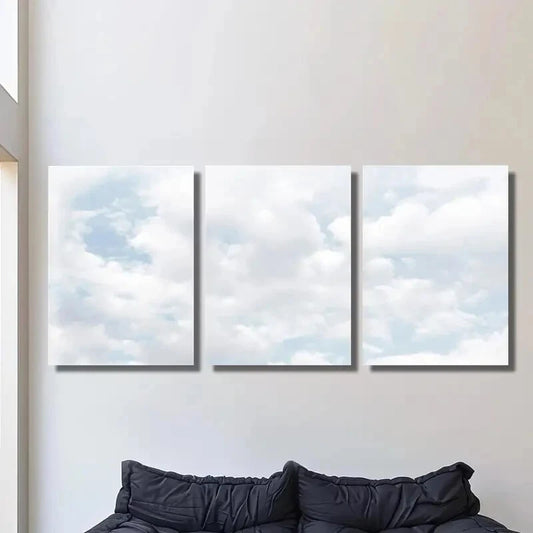 3pcs Blue Sky Cloud Painting, Natural Cloud Metal Print Ready to Hang Art