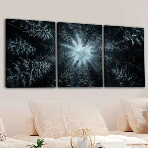 3pcs Fashion Forest Sky Trees Blue Clouds Black Wall Art Set Canvas Unframed - High Quality Print 100% Australian Made Wall Canvas
