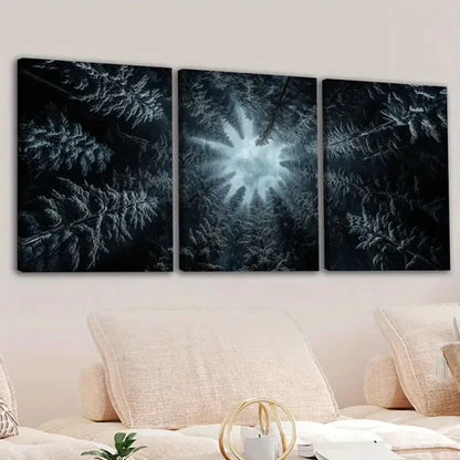 3pcs Fashion Forest Sky Trees Blue Clouds Black Wall Art Set Canvas Unframed - High Quality Print 100% Australian Made Wall Canvas