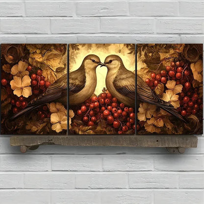 3pcs Birds and Berries Birds & Fruits Metal Print Ready to Hang Art - Bella Home Decor