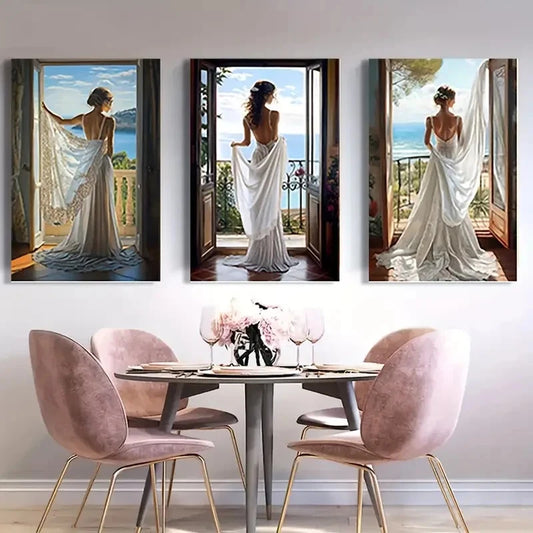3pcs Romantic Beach Scene with White Wall Art Canvas Framed 40x60cm - High Quality Print 100% Australian Made Wall Canvas Ready to Hang