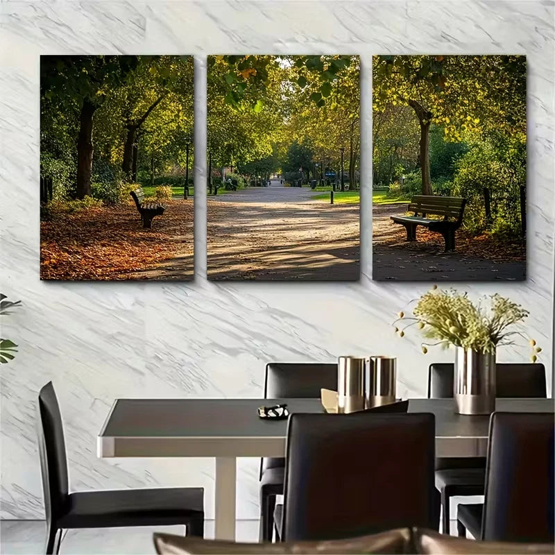 3pcs Burgess Park Serenity, London'S Urban Oasis Metal Print Ready to Hang Art - Bella Home Decor