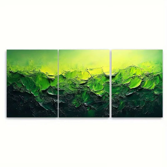 3pcs Vivid Green Abstract Art Metal Print Ready to Hang Art