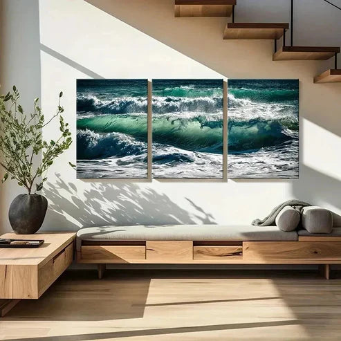 3pcs Ocean Spectacular Waves Wall Art Wall Art Canvas Unframed - High Quality Print 100% Australian Made Wall Canvas