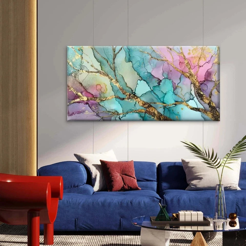 Pastel with Golden Accents Wall Art Canvas Office Home Room Framed 120x60cm