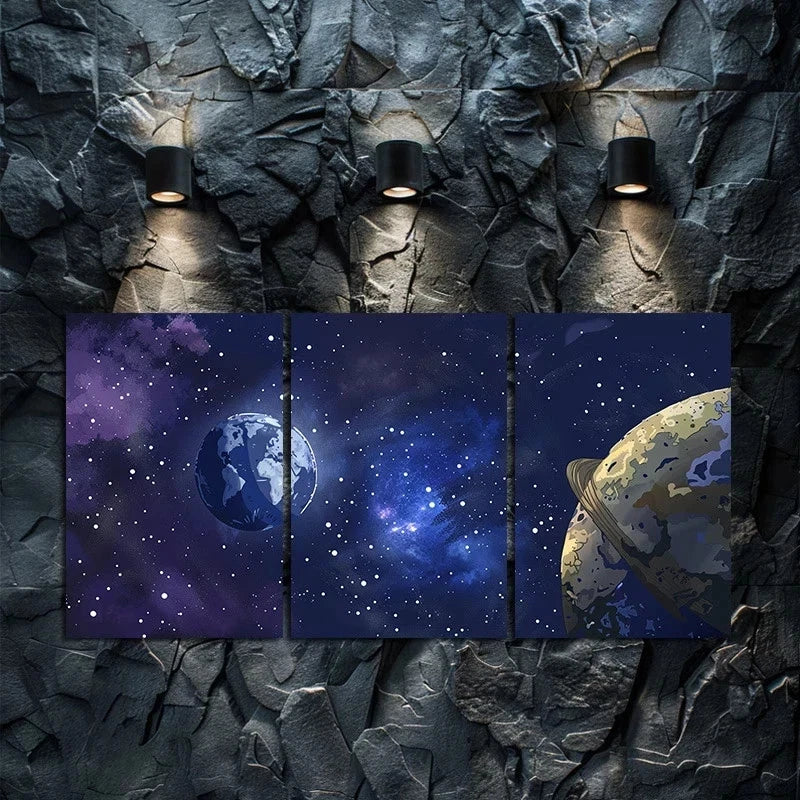 3pcs Earth and Moon in Space Metal Print Ready to Hang Art - Bella Home Decor