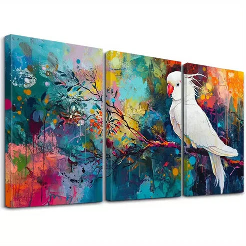 3pcs Decorative Colorful Tropical Cockatoo Wall Art Canvas Unframed - High Quality Print 100% Australian Made Wall Canvas