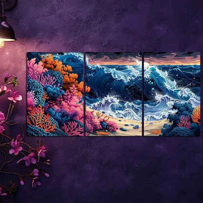 3pcs Blue Tears Seashore Ocean Themed Design Metal Print Ready to Hang Art - Bella Home Decor