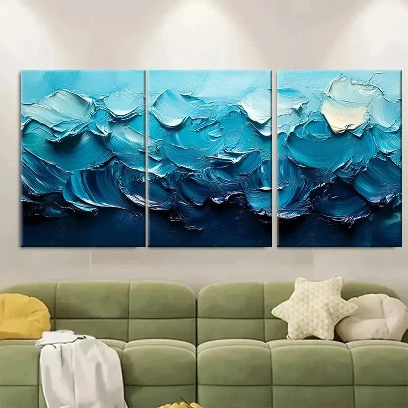 3pcs Brushstroke Artwork Blue Green Ly   Wall Art Set Canvas Framed 40x60cm - High Quality Print 100% Australian Made Wall Canvas Ready to Hang - Bella Home Decor