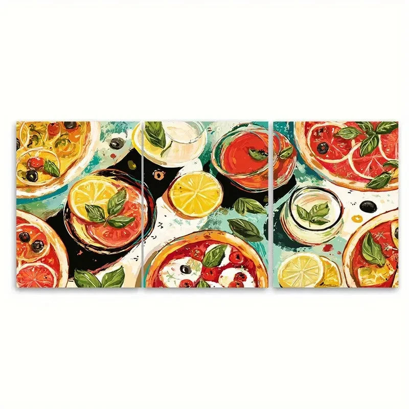 3pcs Italian Dinner Menu Food Drink Design Wall Art Set Canvas Framed 50x70cm - High Quality Print 100% Australian Made Wall Canvas Ready to Hang