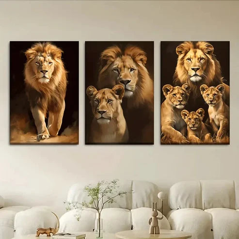 3pcs Lion Family Wall Art Canvas Unframed - High Quality Print 100% Australian Made Wall Canvas