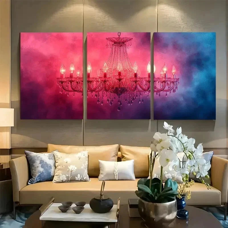 3pcs Crystal Chandelier Elegant Pink Abstract Wall Art Set Canvas Framed 40x60cm - High Quality Print 100% Australian Made Wall Canvas Ready to Hang - Bella Home Decor