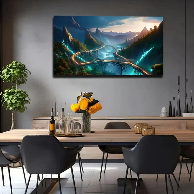 Enchanting Mountain Landscape Wall Art Canvas Office Home Room Framed 120x60cm