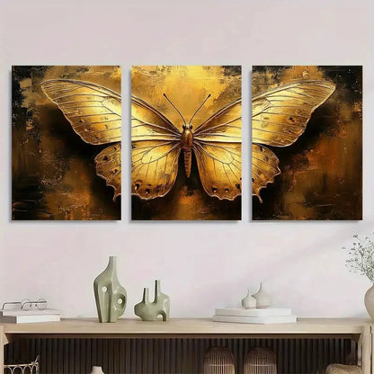 3pcs Golden Butterfly Elegant Accent Metal Print Ready to Hang Art - Bella Home Decor