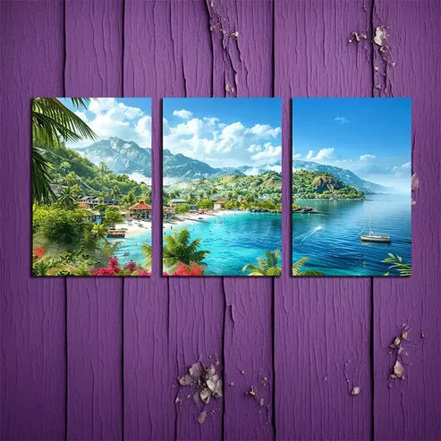 3pcs Tropical Island  Art Canvas Unframed - High Quality Print 100% Australian Made Wall Canvas