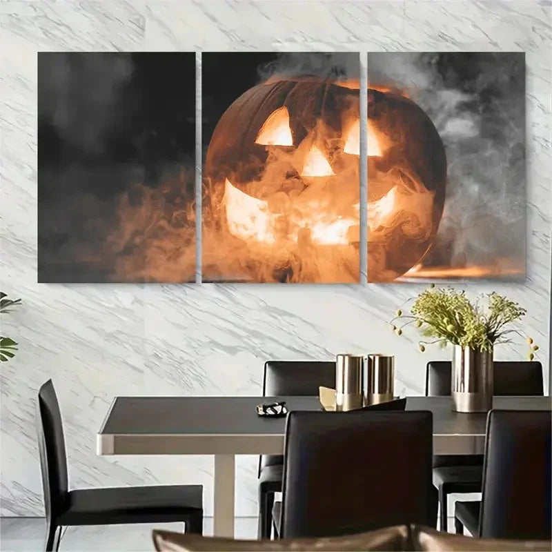 3pcs Halloween Jack O' Lantern Metal Print Ready to Hang Art