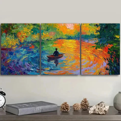 3pcs Vibrant Impressionist Lake Scene Wall Art Set Canvas Unframed - High Quality Print 100% Australian Made Wall Canvas