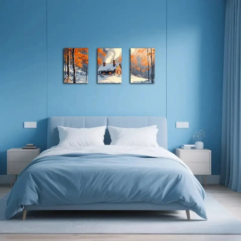3pcs Autumn Winter Landscape with Orange Trees Metal Print Ready to Hang Art