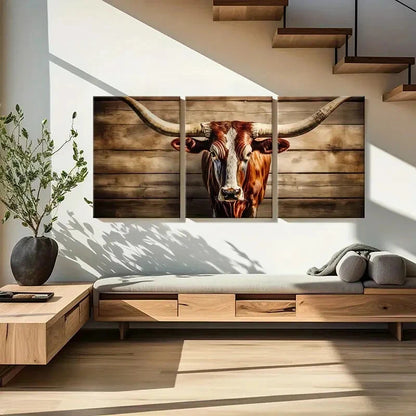 3pcs Rustic Longhorn Vintage Farmhouse Animal Metal Print Ready to Hang Art - Bella Home Decor