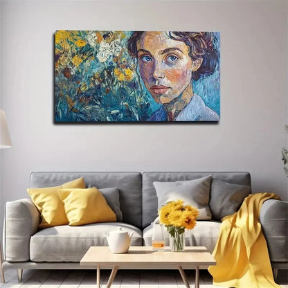 Van Gogh-Inspired Woman In Blue Wall Art Canvas Office Home Room Framed 120x60cm