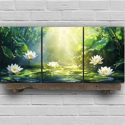 3pcs Lotus And Lotus Leaves in The Water Metal Print Ready to Hang Art - Bella Home Decor